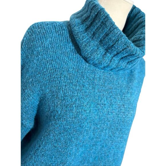 LOFT Fuzzy Cowl Neck oversized sweater in teal - PS - Picture 3 of 8